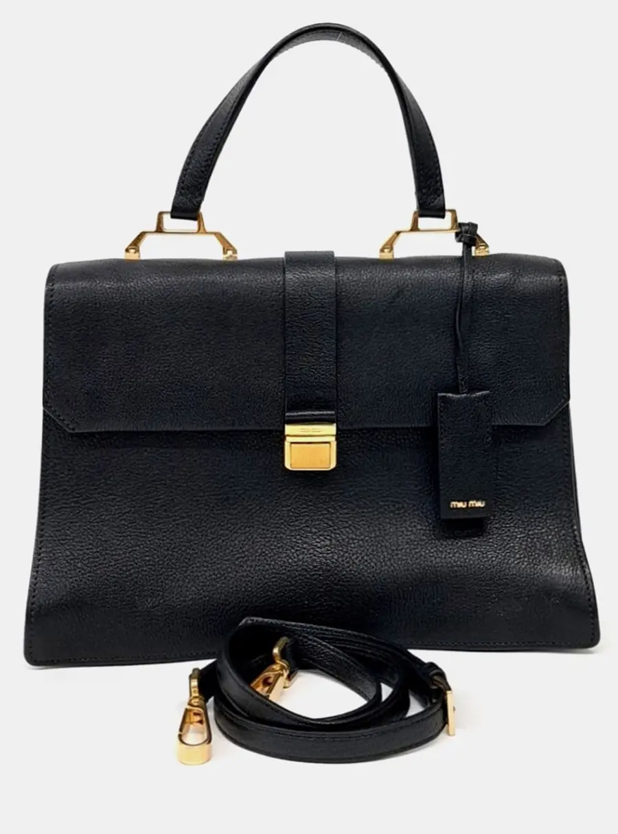 Miu Miu Madras Black Leather Tote and Shoulder Bag (5BA005)