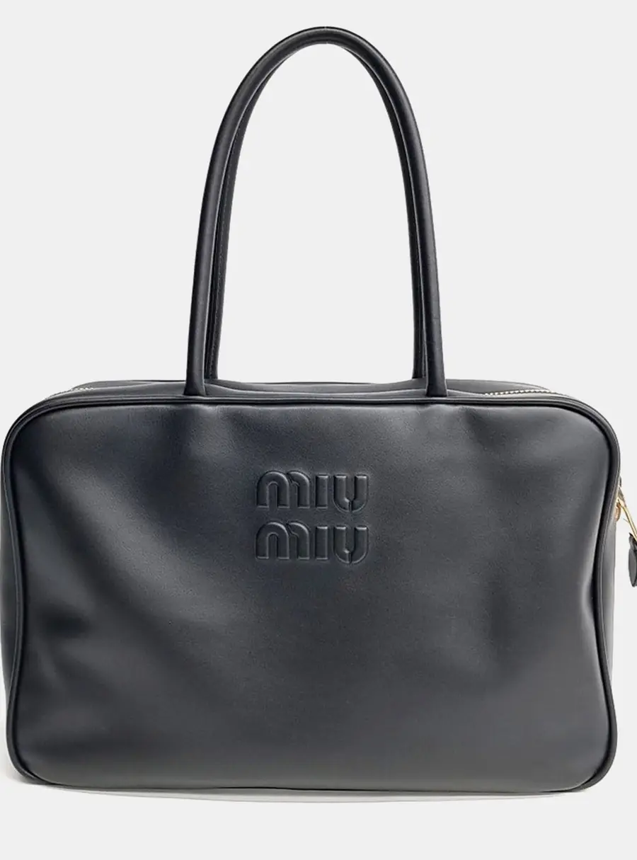 Miu Miu Bowling Small Black Leather Top Handle Bag
