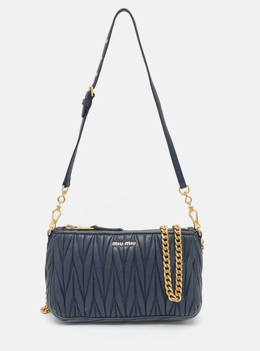 Miu Miu Blue Matalasse Leather Crossbody Bag