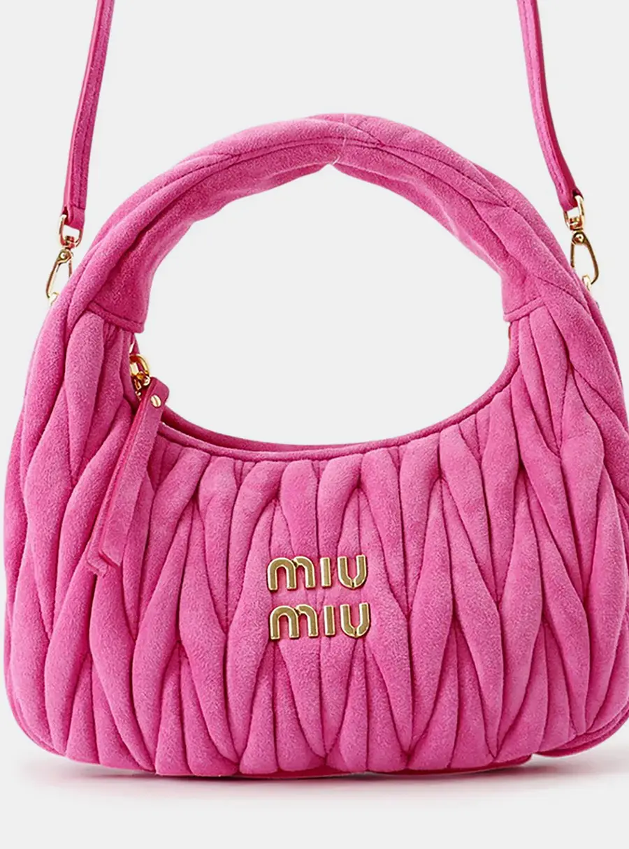 Miu Miu Wander Small Pink Suede Hobo Bag
