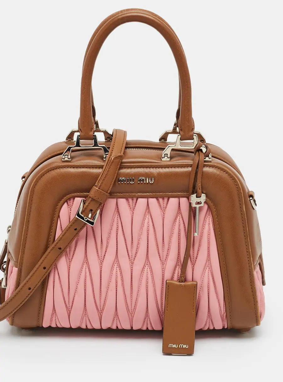 Miu Miu Brown/Pink Matelasse Leather Satchel