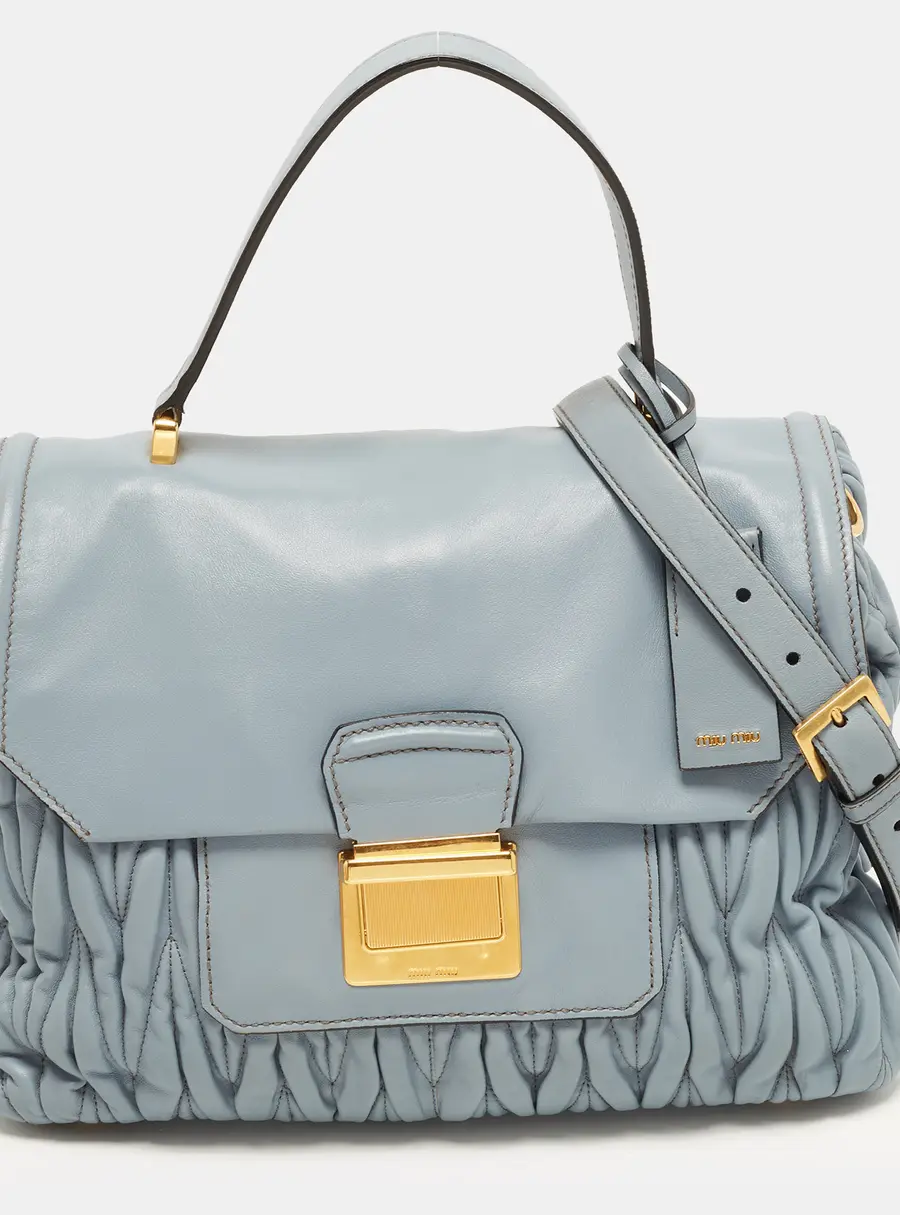 Miu Miu Push Lock Blue Matelasse Soft Leather Top Handle Bag