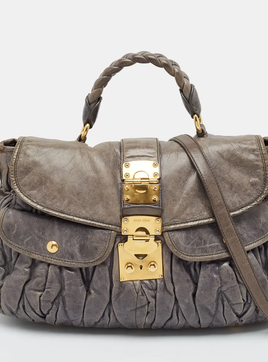 Miu Miu Coffer Grey Matelasse Lux Leather Hobo