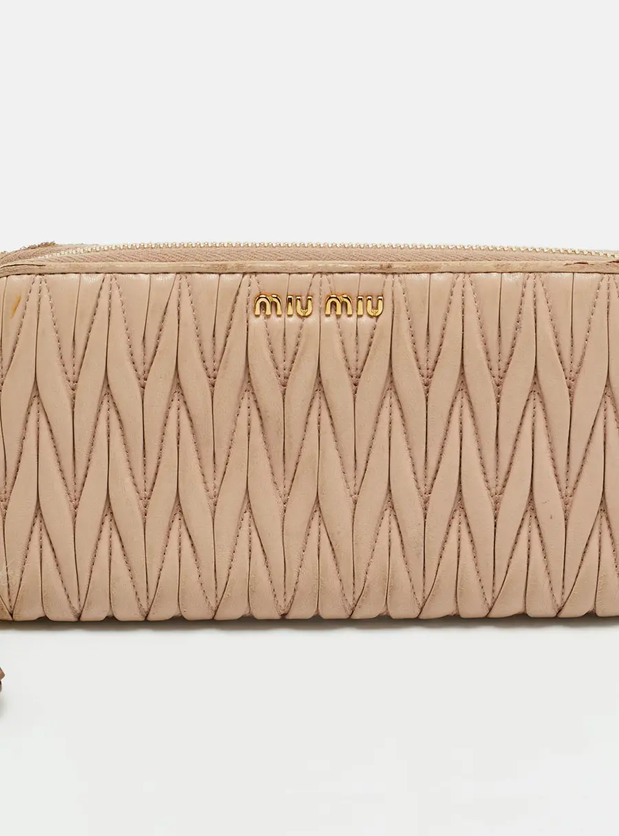 Miu Miu Zip Beige Matelass&eacute; Leather Continental Wallet