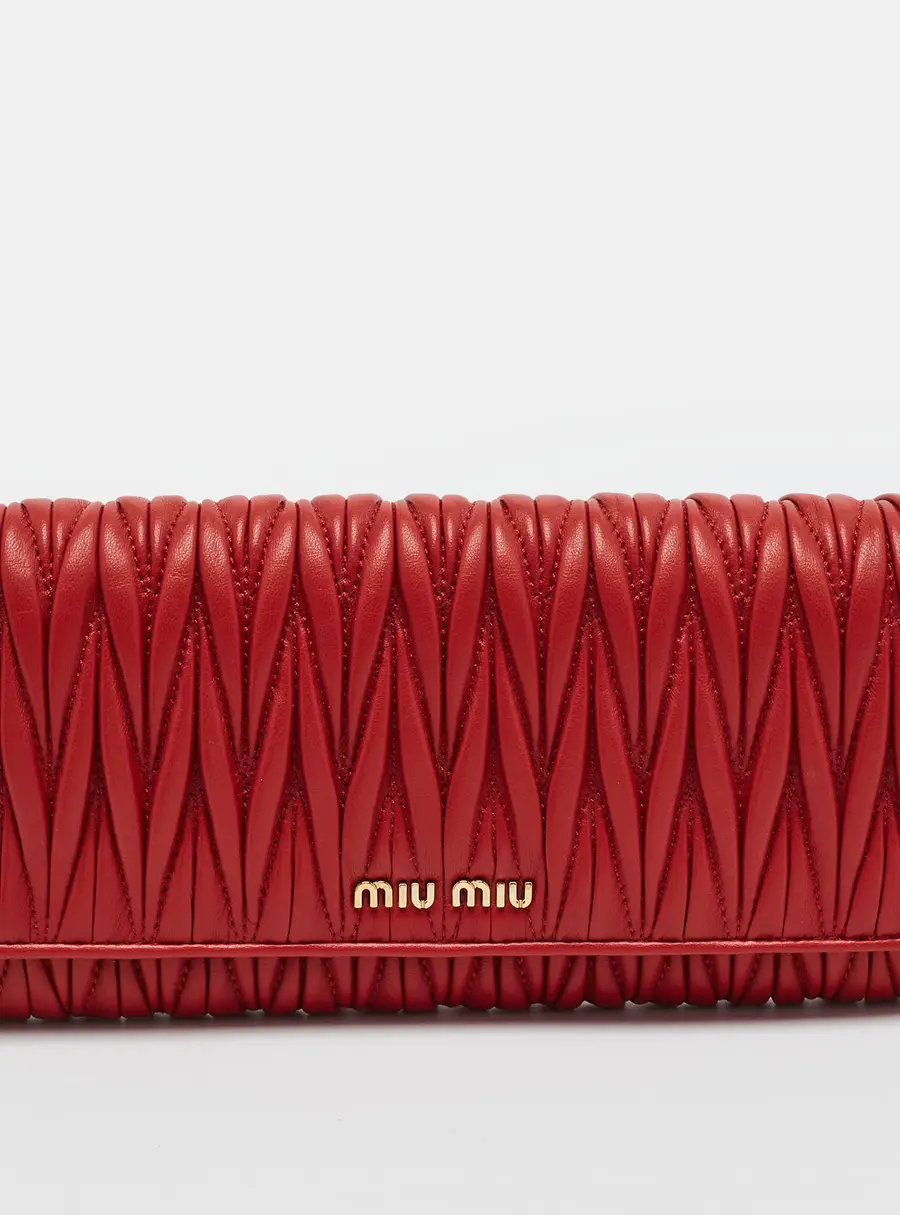 Miu Miu Red Matelasse Leather Wallet On Chain