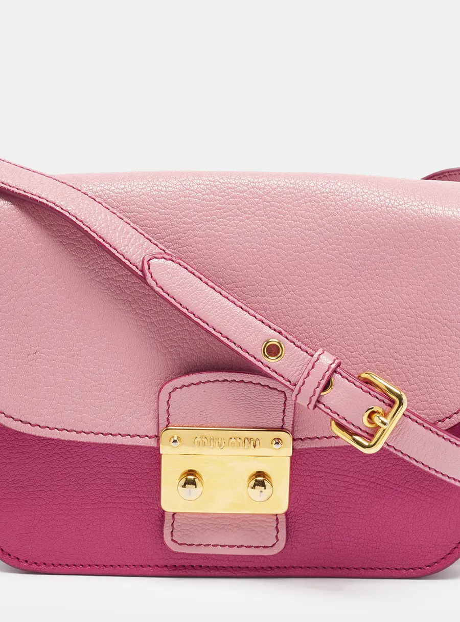 Miu Miu Pushlock Flap Two Tone Pink Madras Leather Shoulder Bag