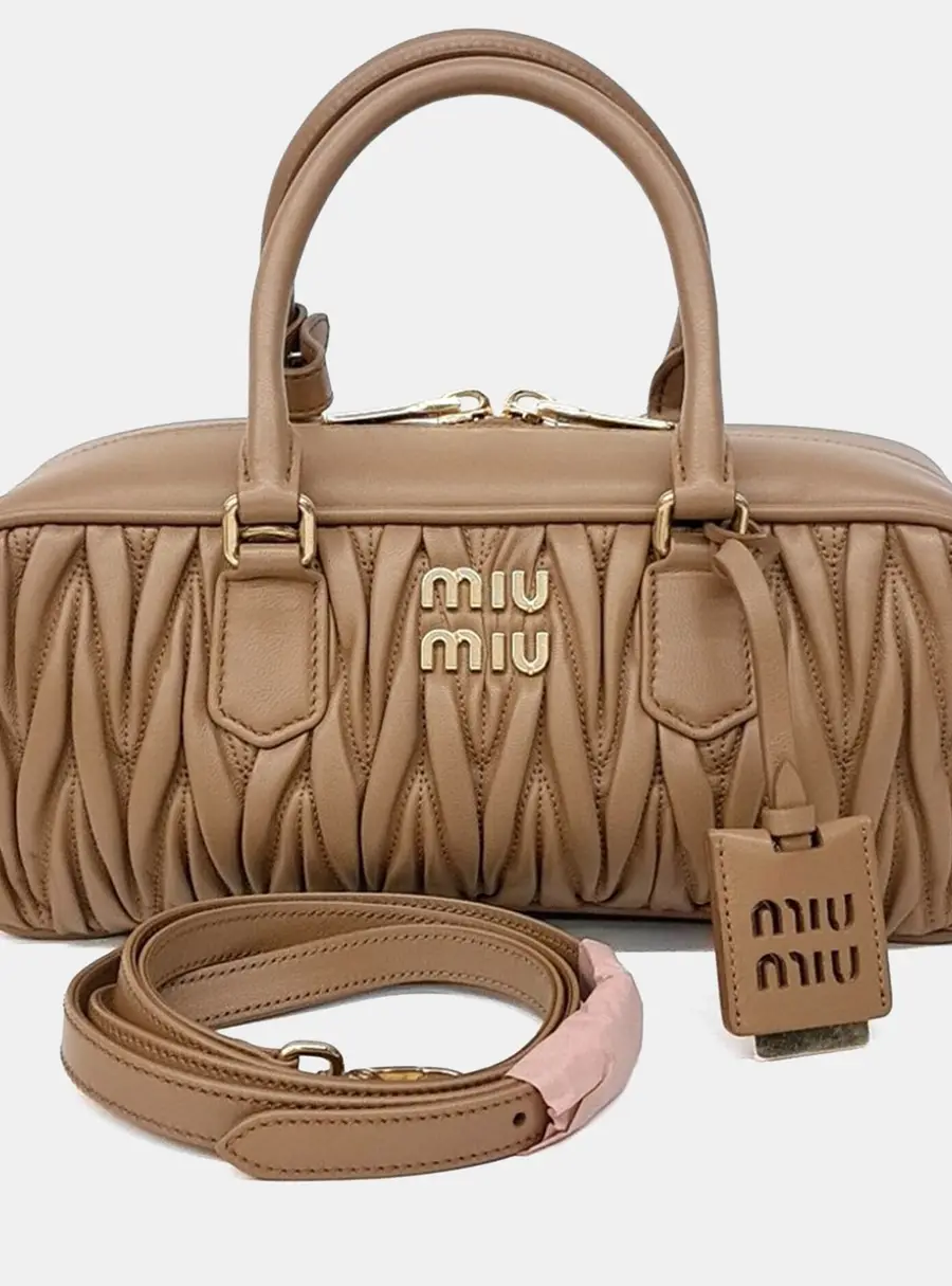 Miu Miu Matelasse Arkadie Top Handle Beige Leather Satchel Bag