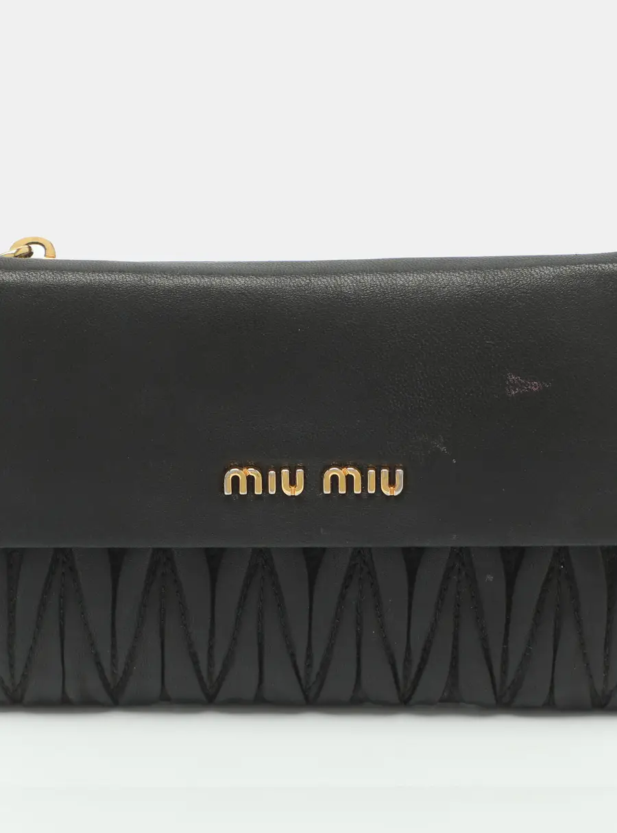 Miu Miu Black Matelasse Nappa Leather Compact Wallet