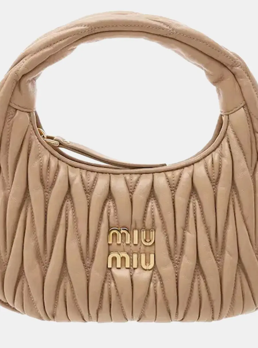 Miu Miu Wander Mini Sabbia Matelasse Nappa Leather Hobo Bag