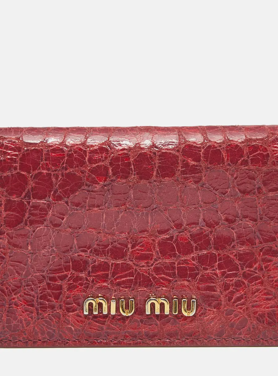 Miu Miu Logo Flap Pink Croc Embossed Patent Leather Card Case