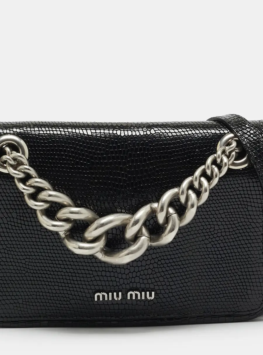 Miu Miu Club Small Black Lizard Embossed Leather Crossbody Bag