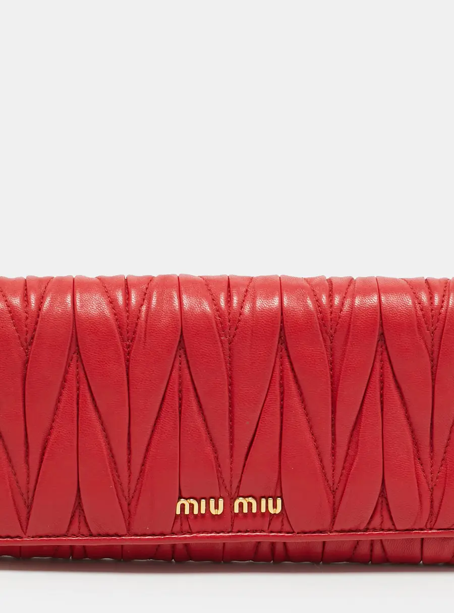 Miu Miu Red Matelasse Leather Flap Continental Wallet