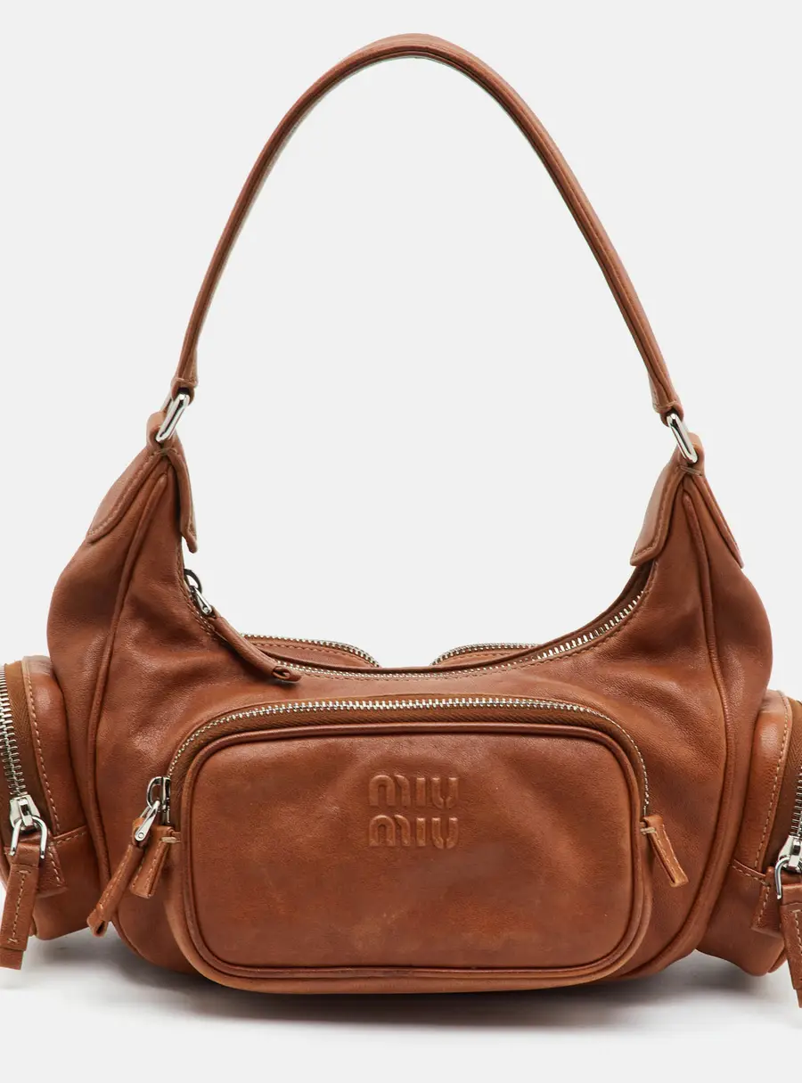 Miu Miu Brown Leather Multi Pocket Shoulder Bag