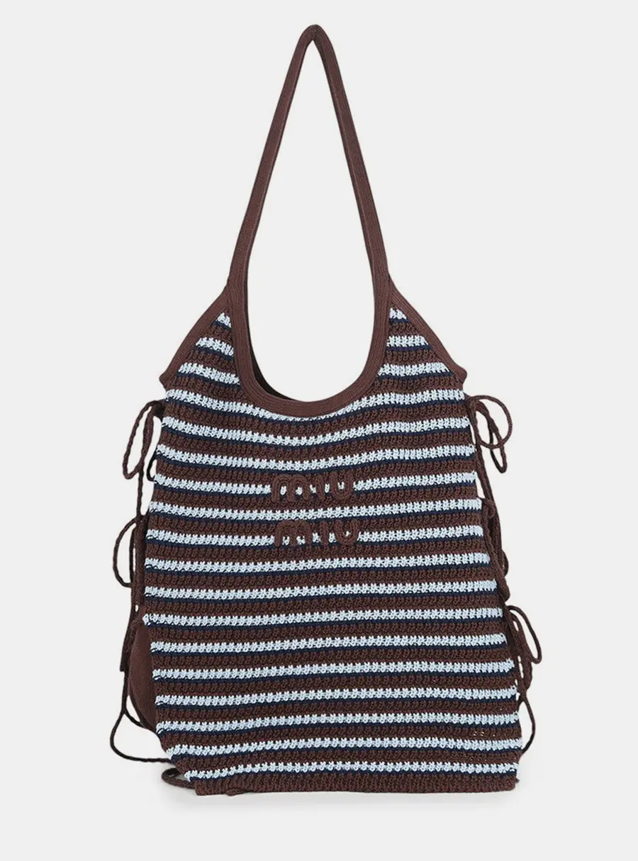 Miu Miu Ivy Tote Cocoa Brown Celeste Blue Cotton Shoulder Bag