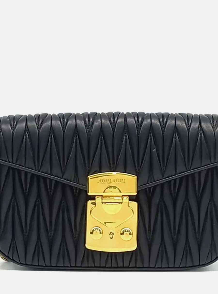 Miu Miu Black Leather Matras&eacute; Chain Crossbody Bag (5DH056)