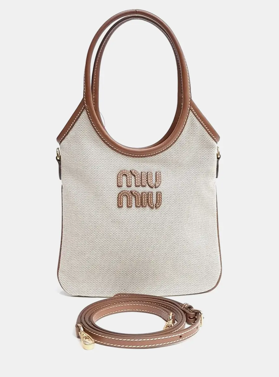 Miu Miu Beige Brown Fabric Ivy Mini Bag (5BA281)