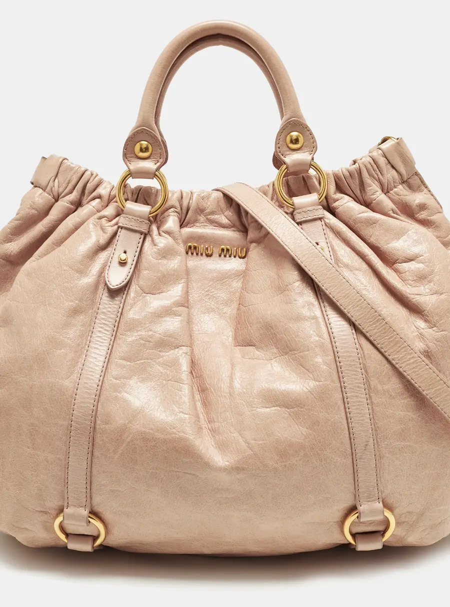 Miu Miu Gathered Blush Pink Vitello Lux Leather Tote