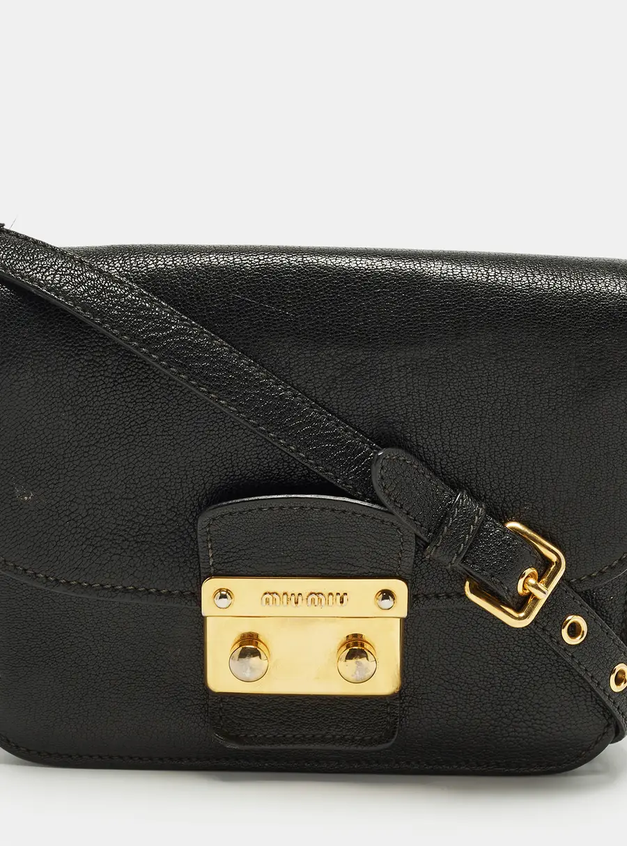 Miu Miu Pushlock Flap Black Leather Crossbody Bag