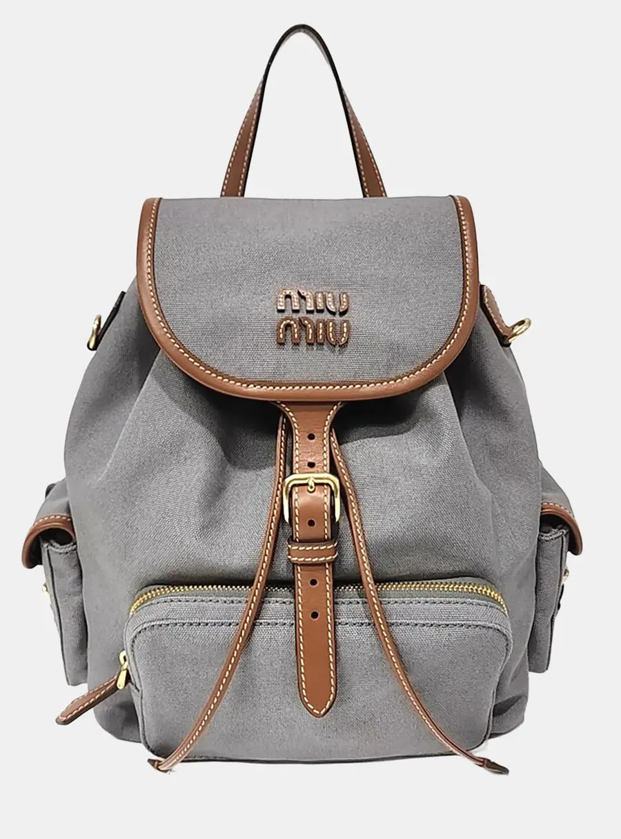 Miu Miu Backpack Medium Grey Canvas Backpack Bag