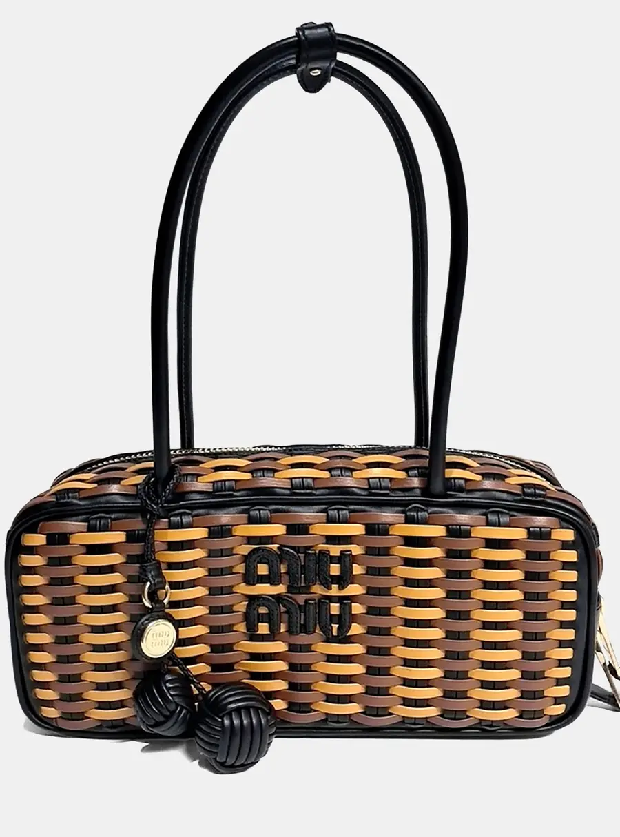 Miu Miu Bo Multicolor Woven Leather Top Handle Bag