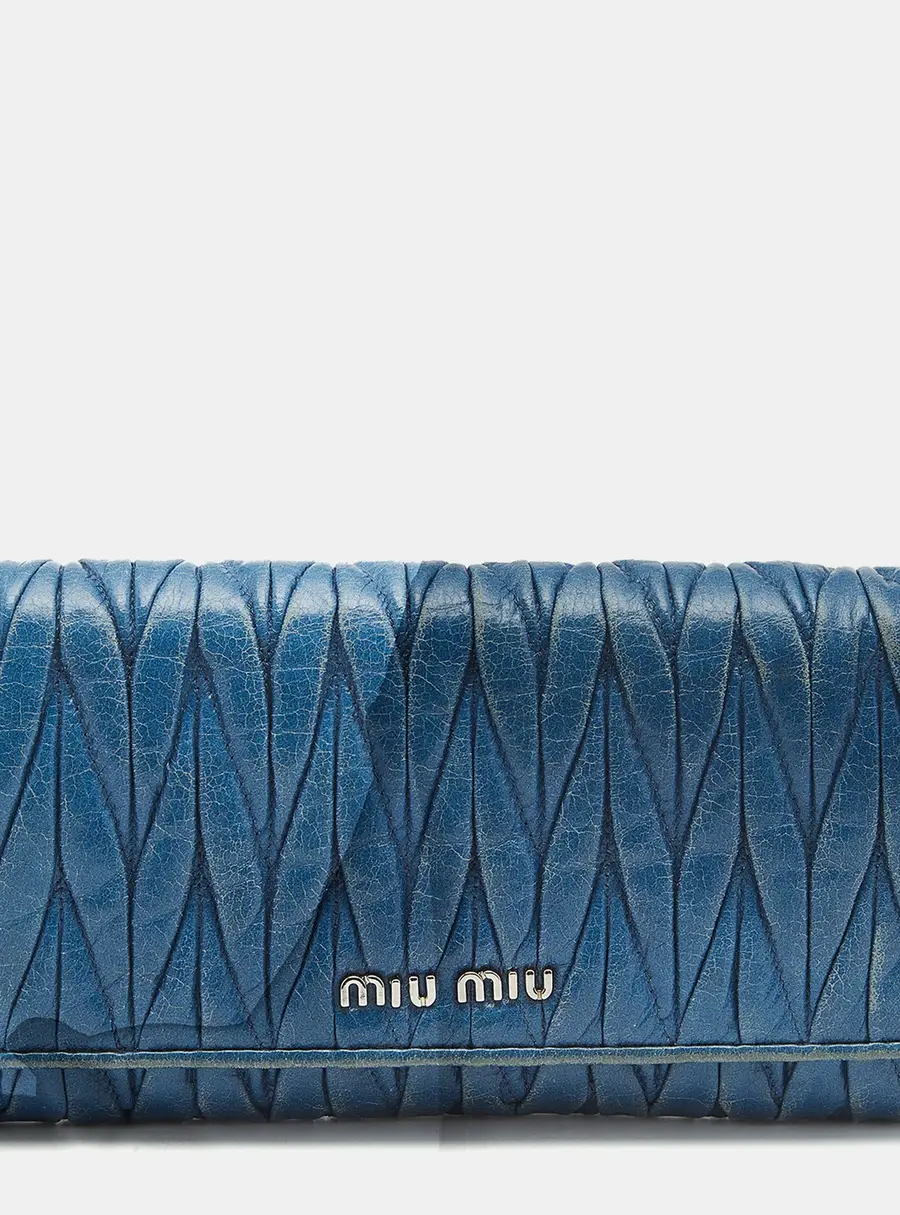 Miu Miu Blue Matelasse Leather Flap Continental Wallet