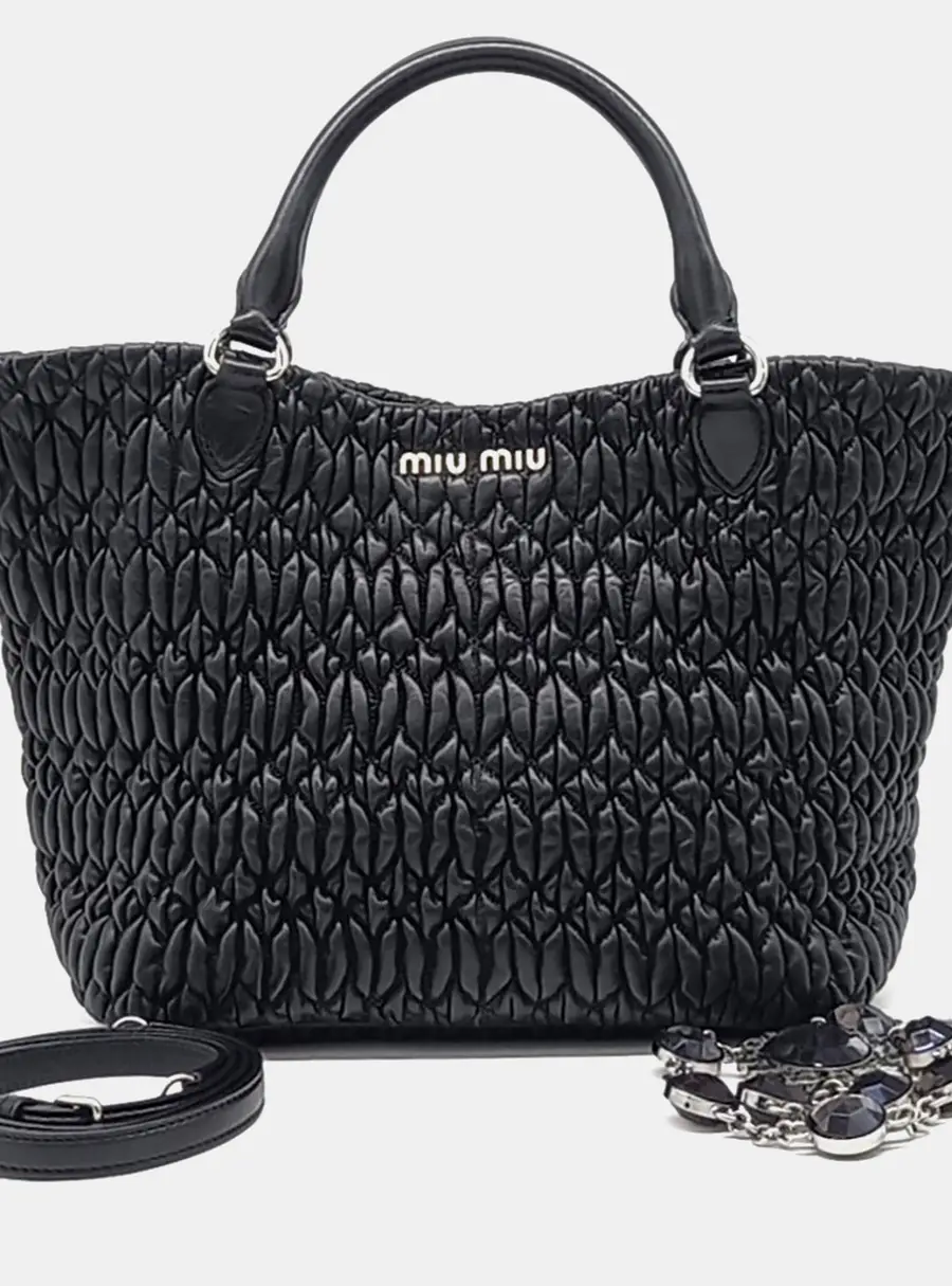 Miu Miu Black Leather Matras&eacute; Tote and Shoulder Bag (5BE896)