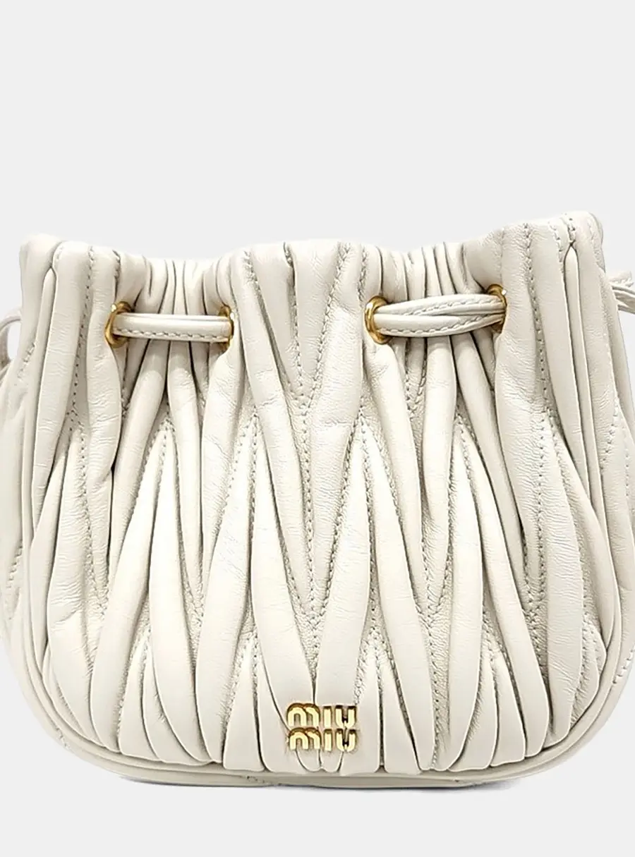 Miu Miu Matrasse Ivory Napa Leather Pouch Bag (5ND022)