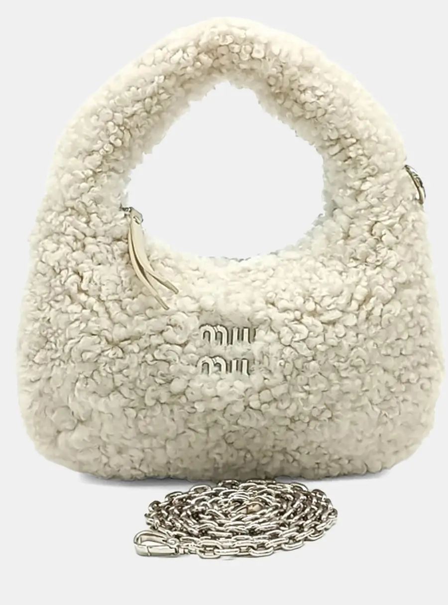 Miu Miu Cream Shearling Wander Matras&eacute; Hobo Bag (5BC125)