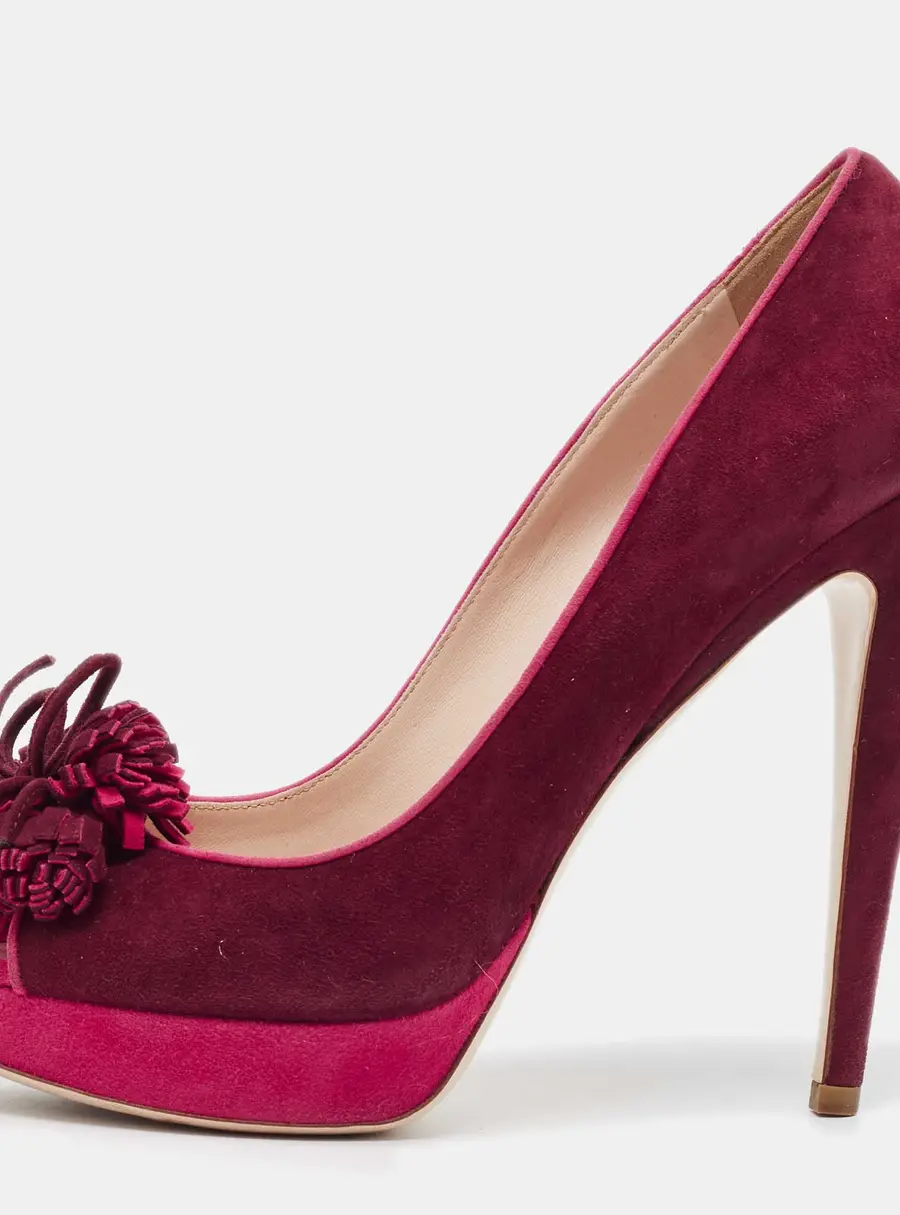 Miu Miu Plum/Pink Suede Tassel Detail Peep Toe Platform Pumps Size 40.5