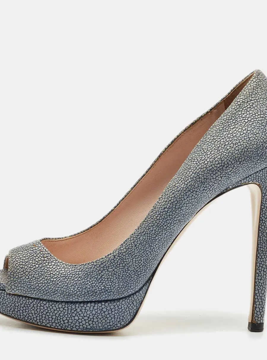 Miu Miu Grey Stingray Leather Platform Pumps Size 38
