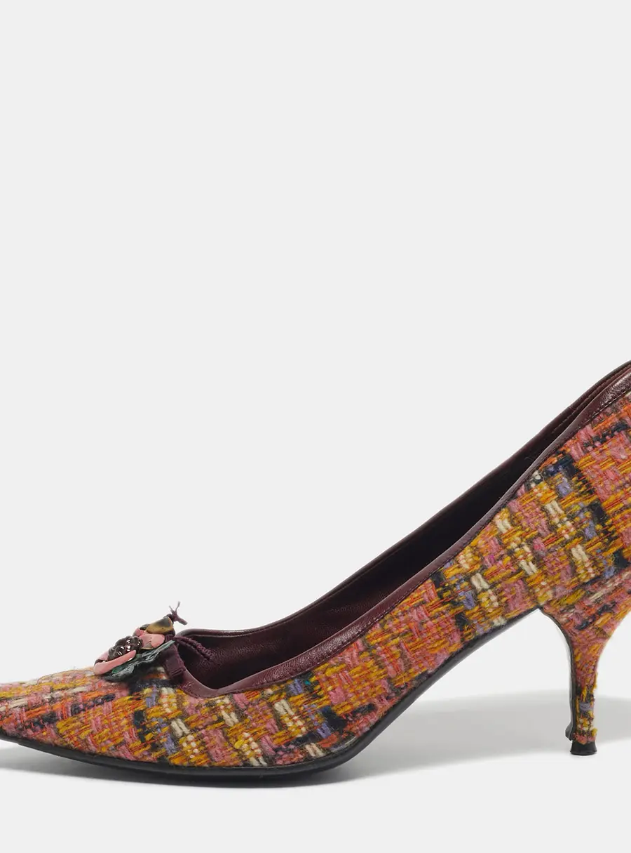 Miu Miu Multicolor Wool Embellished Pointed Toe Pumps Size 40