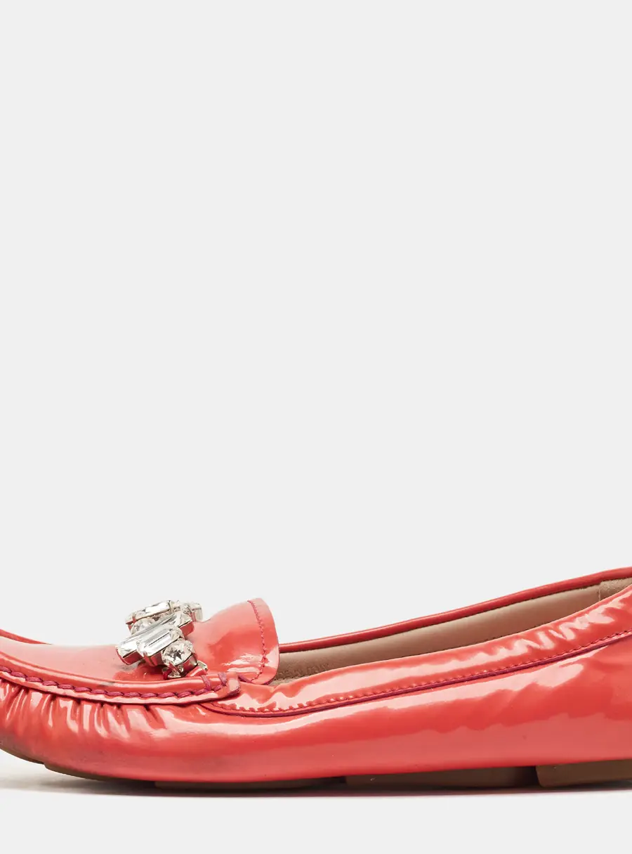 Miu Miu Red Patent Leather Crystal Embellished Smoking Slippers Size 37