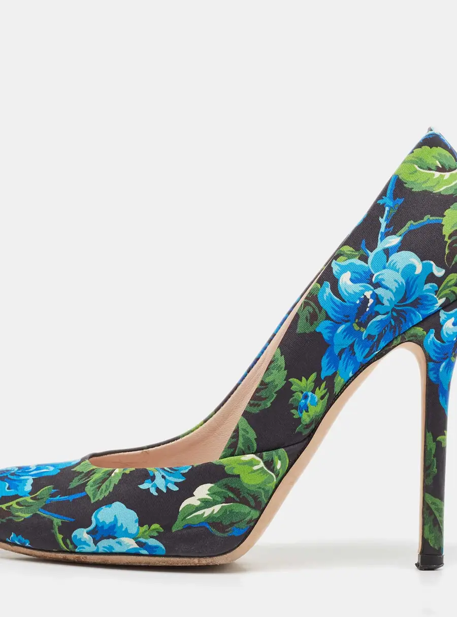 Miu Miu Multicolor Flower Pint Satin Round Toe Pumps Size 37.5