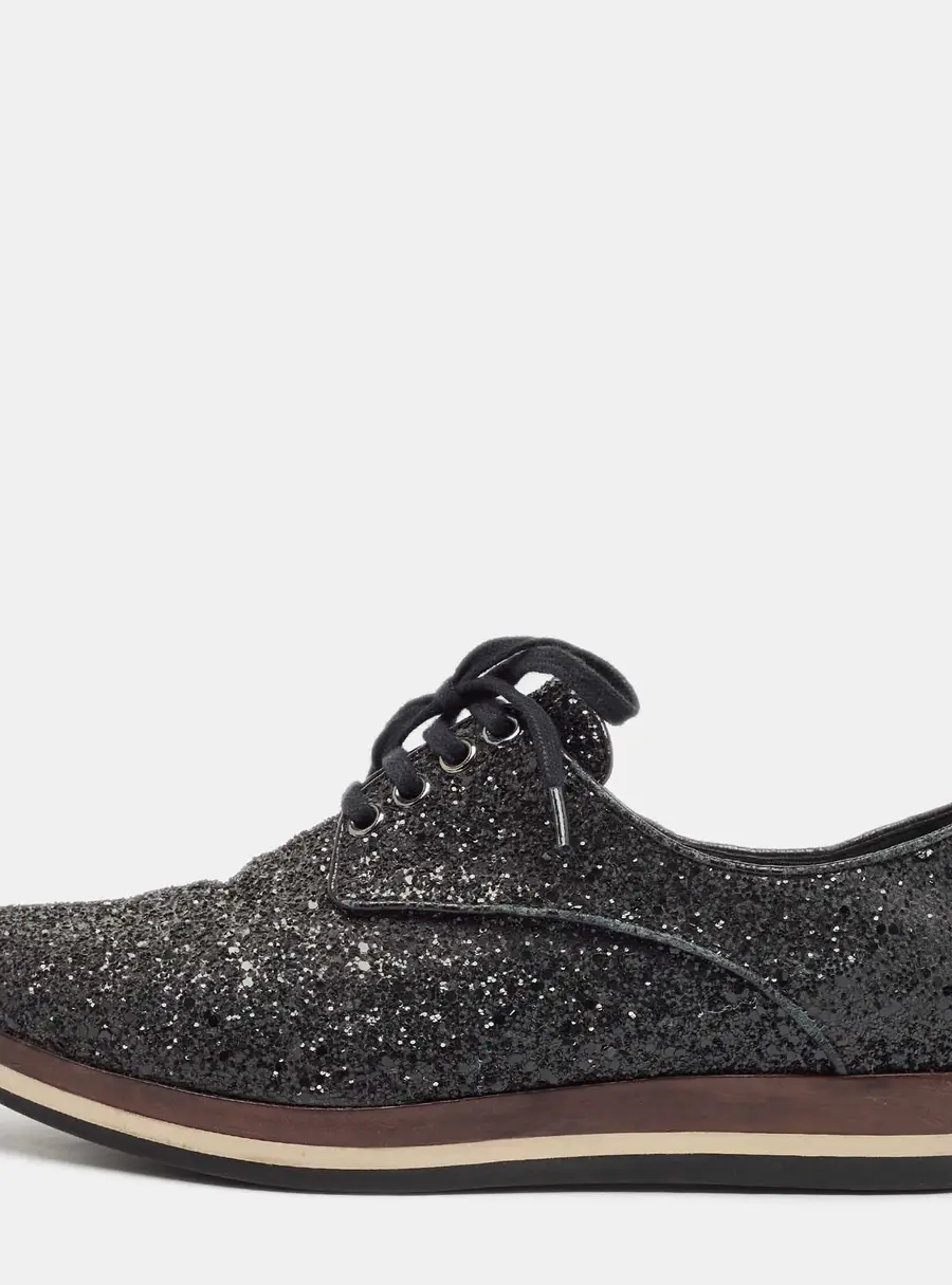 Miu Miu Black Glitter Lace Up Sneakers Size 39