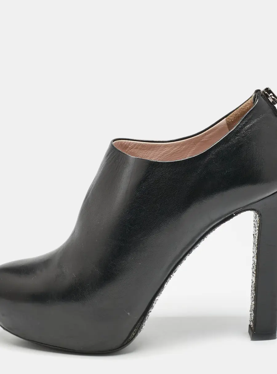 Miu Miu Black Leather Glitter Heel Booties Size 38.5