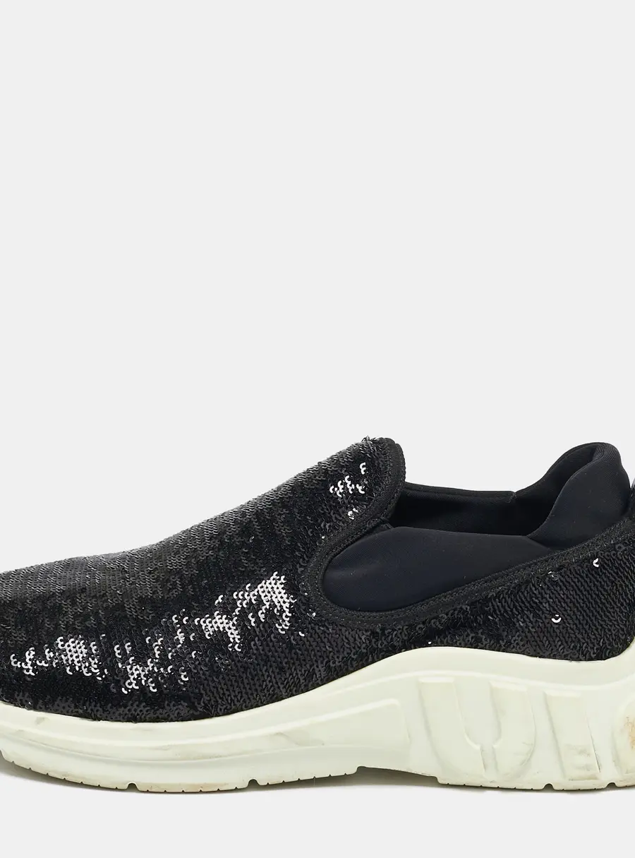 Miu Miu Black Sequins and Neoprene Slip On Sneakers Size 39