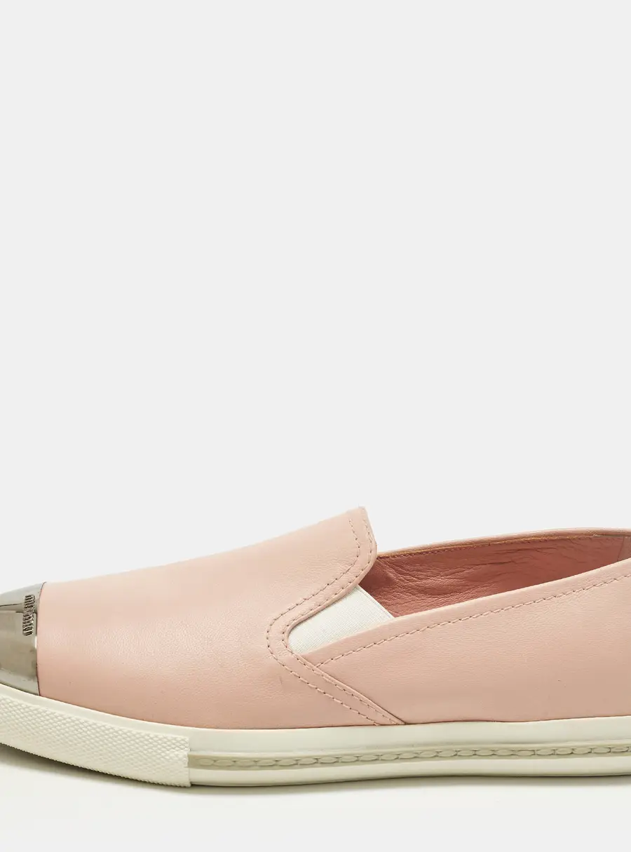 Miu Miu Size 38.5 Beige Leather Slip On Cap Toe Sneakers