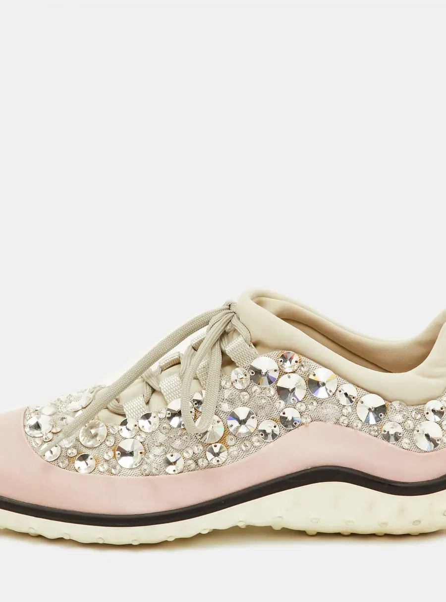Miu Miu Astro Size 38 Light Pink/Grey Fabric Crystal Embellished Low Top Sneakers