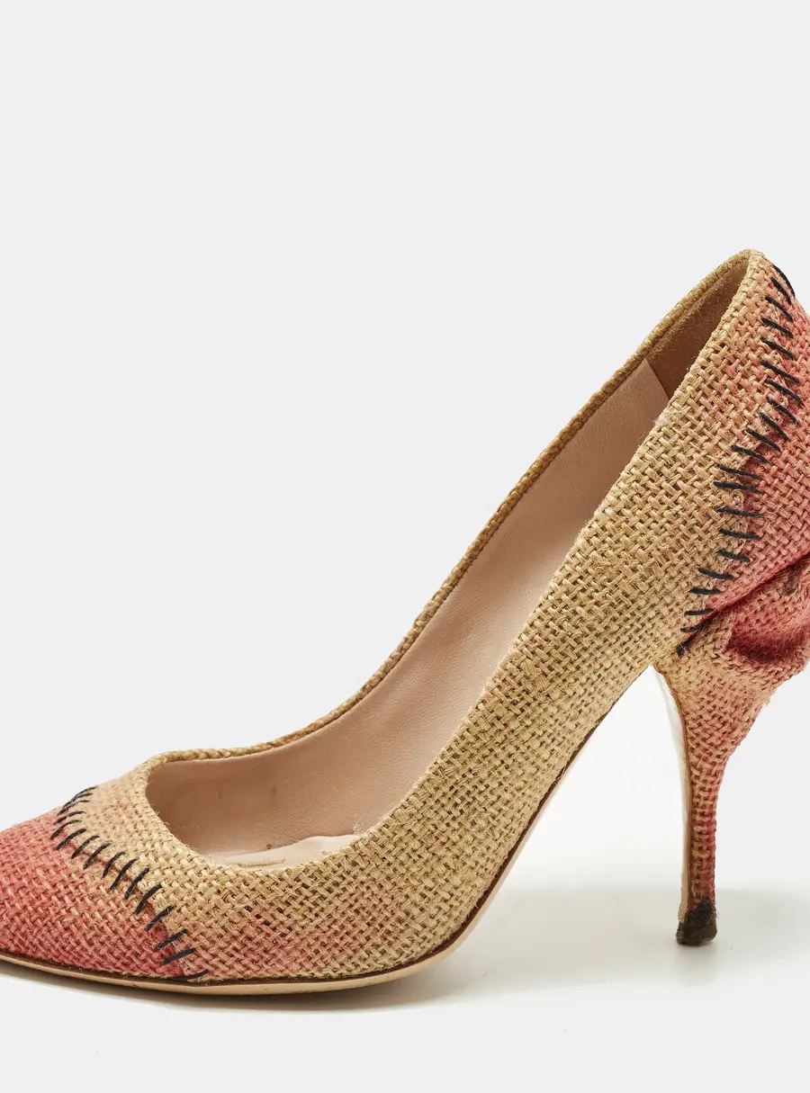 Miu Miu Size 37 Brown Raffia Pumps