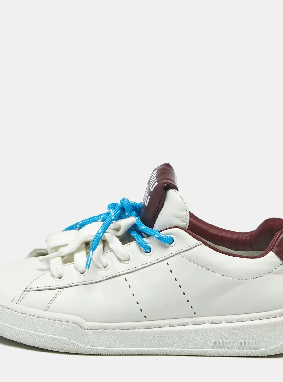 Miu Miu Double Lace Size 41 White Leather Lace Up Sneakers