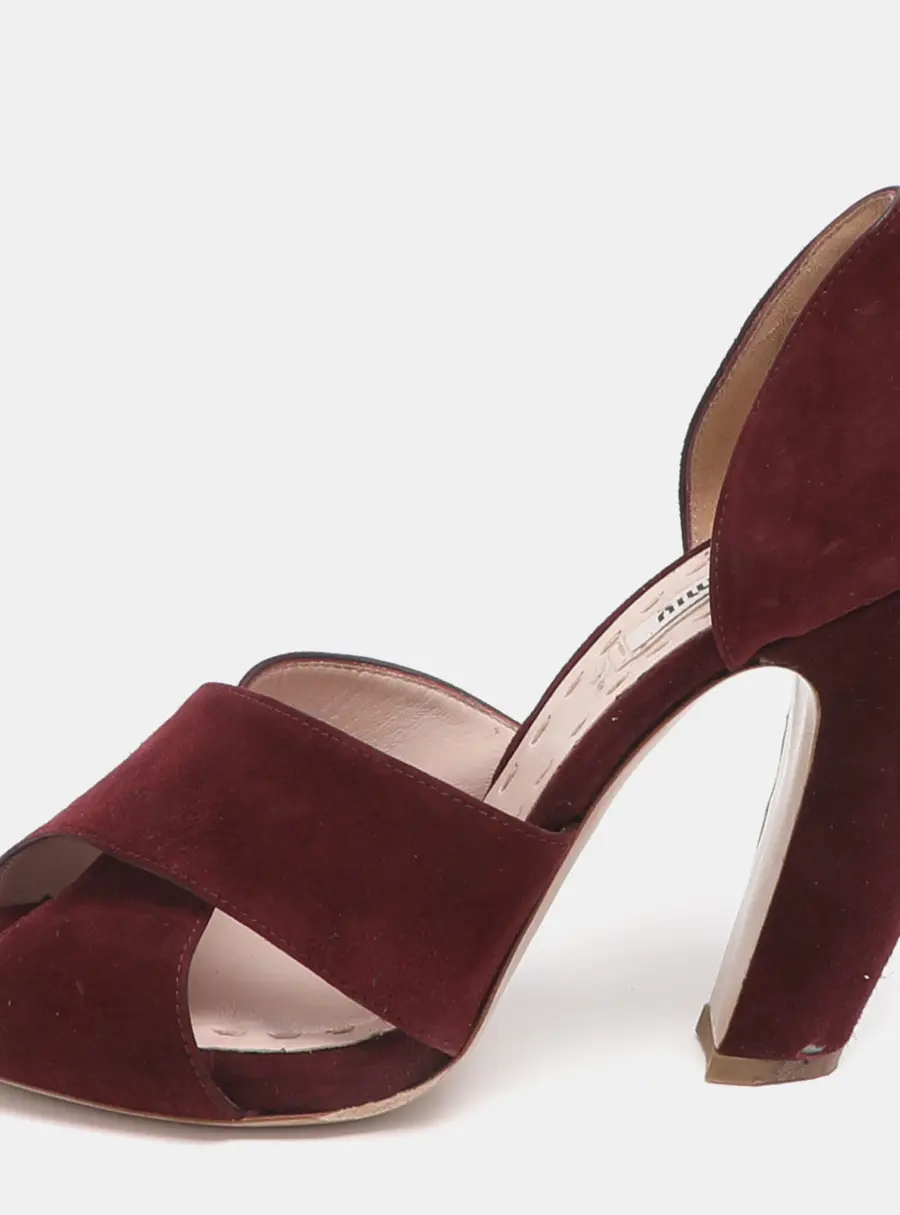 Miu Miu Size 36.5 Burgundy Suede Cross Straop D'orsay Pumps