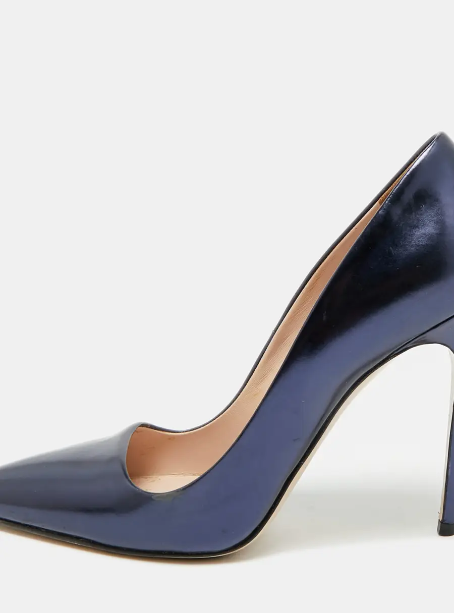 Miu Miu Size 38.5 Navy Blue Leather Pointed Toe Pumps