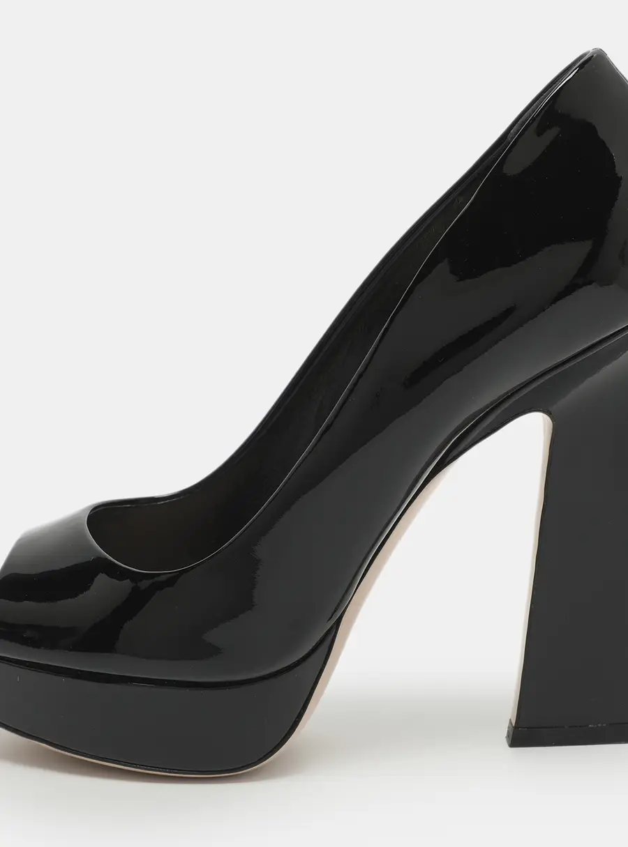 Miu Miu Size 36 Black Patent Leather Peep Toe Pumps