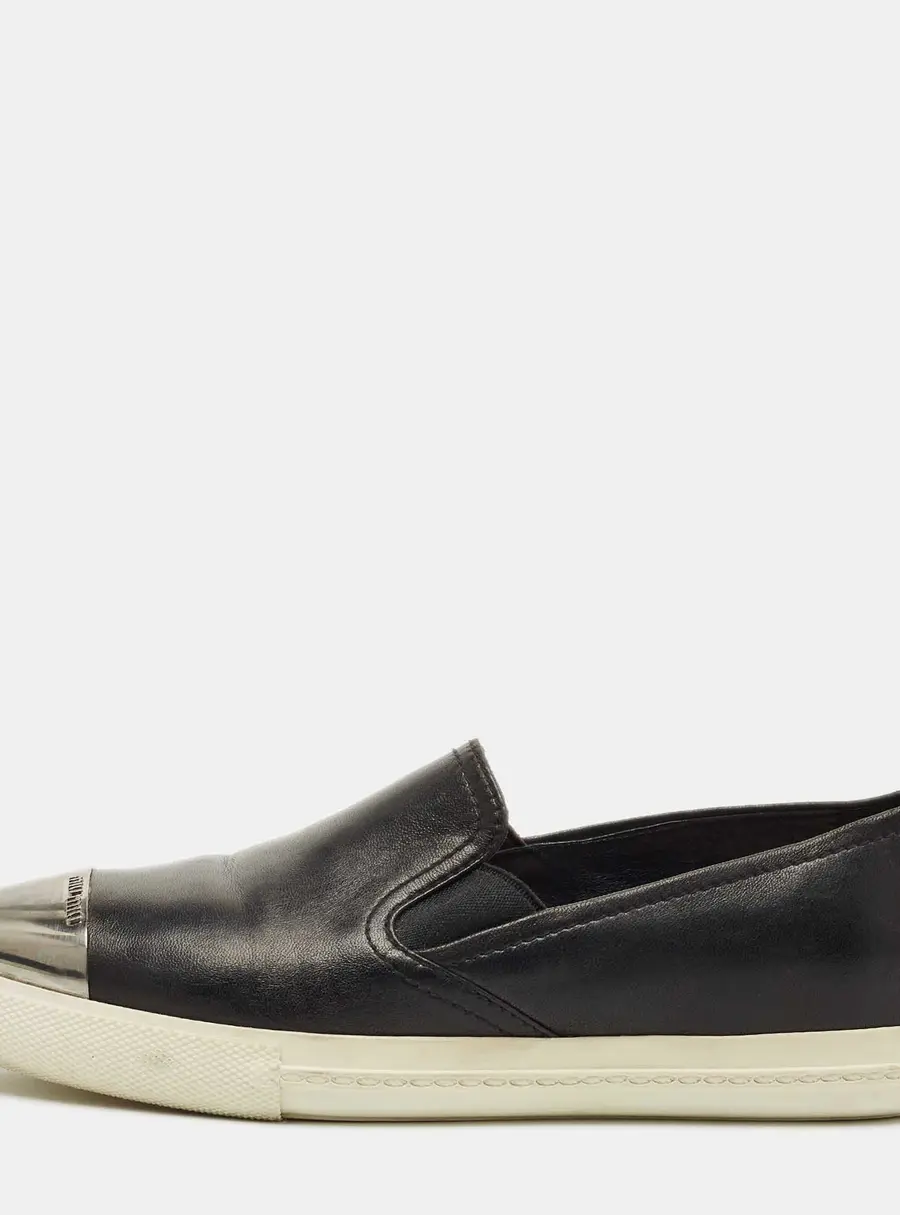 Miu Miu Black Leather Metal Cap Toe Slip On Sneakers Size 36.5