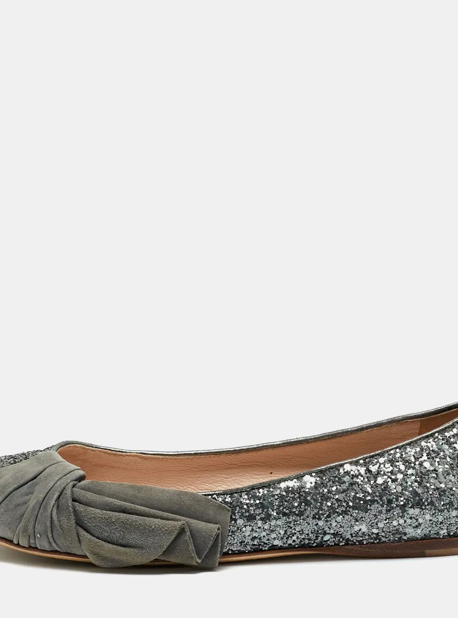 Miu Miu Silver Glitter and Suede Ballet Flats Size 37