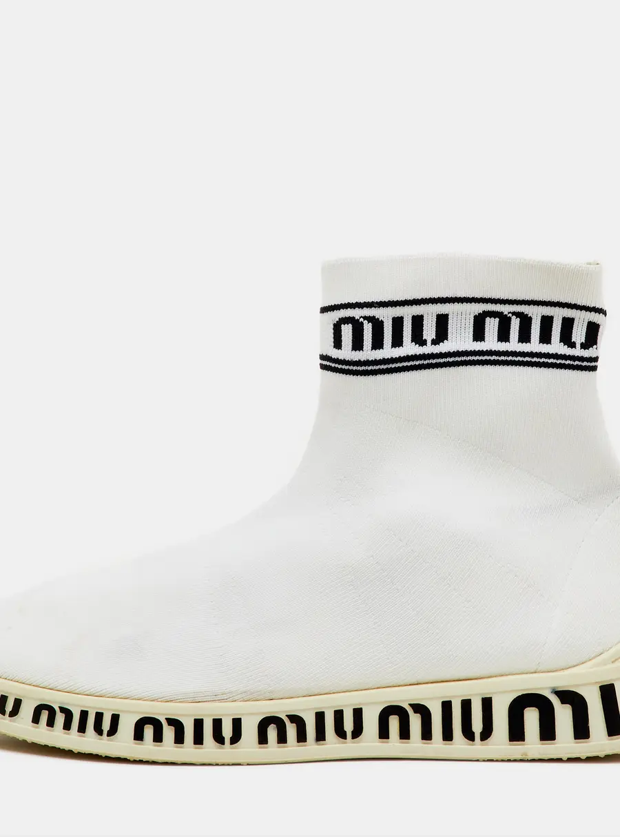 Miu Miu White Knit Fabric Sock High Slip On Sneakers Size 40