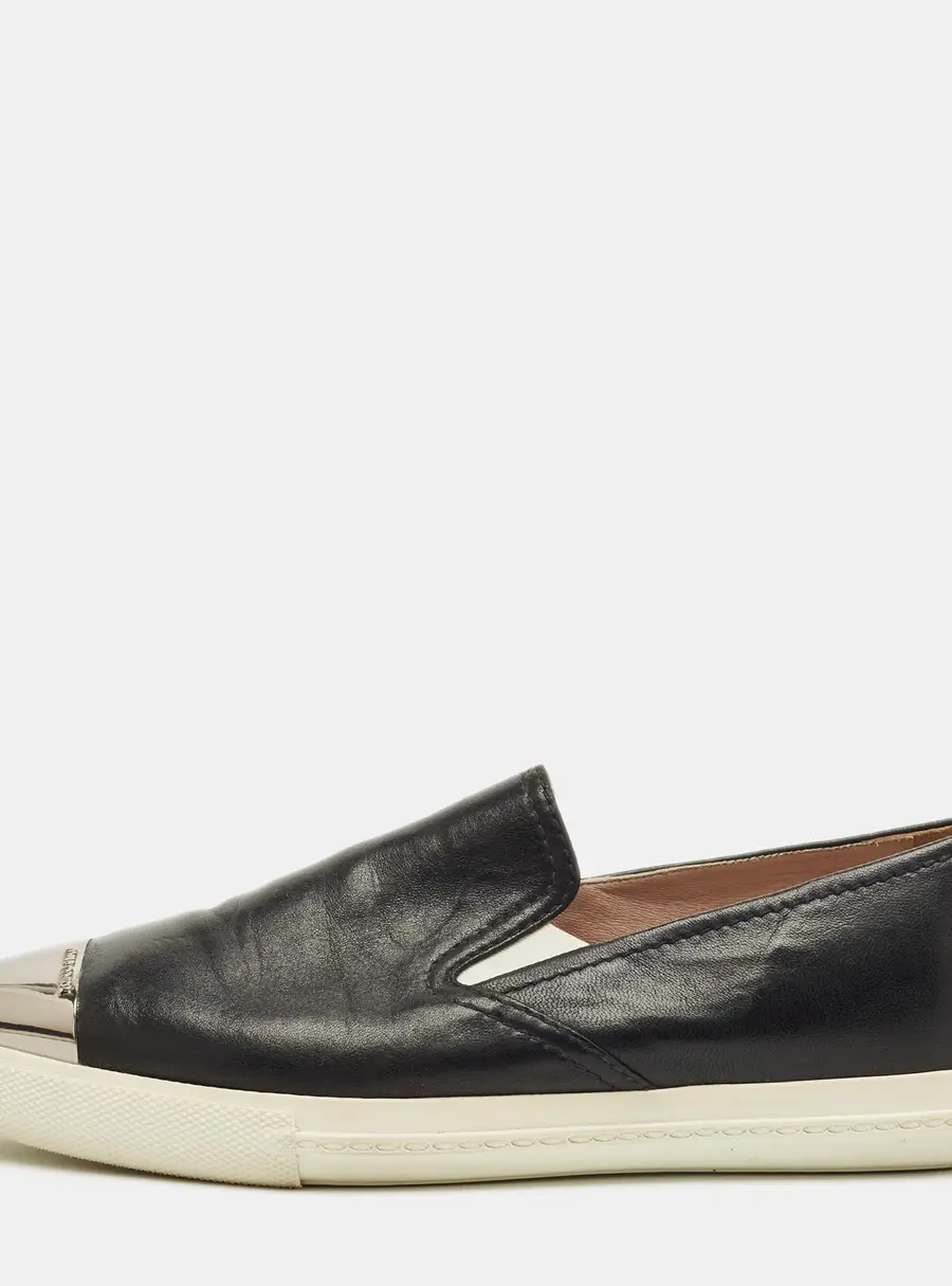 Miu Miu Black Leather Metal Cap Toe Slip On Sneakers Size 36