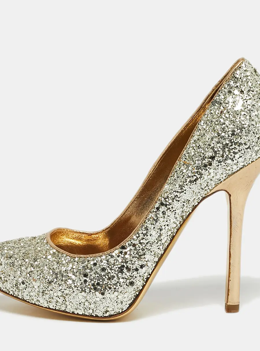 Miu Miu Gold Coarse Glitter Round Toe Pumps Size 37.5