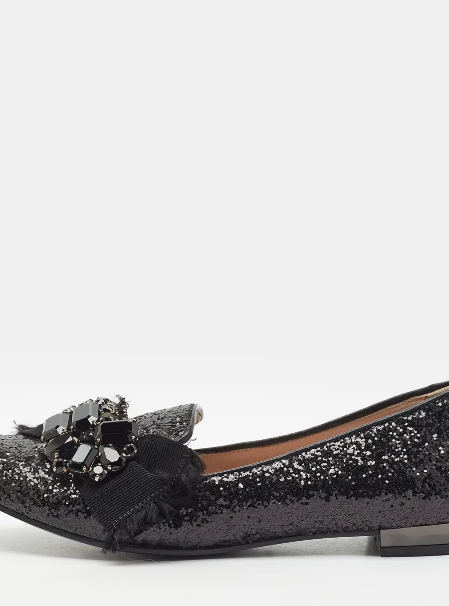 Miu Miu Size 35 Black Glitter Crystal Embellished Smoking Slippers