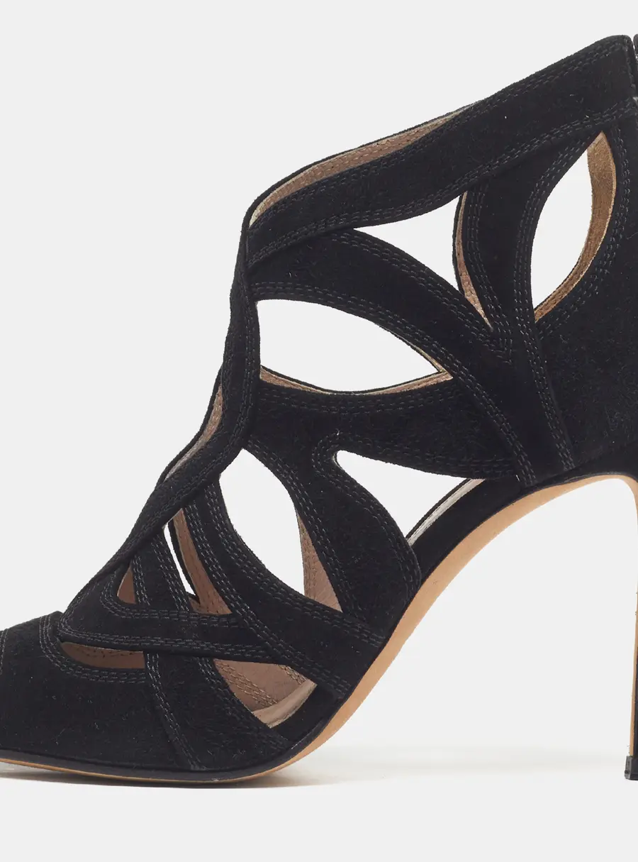 Miu Miu Size 36.5 Black Suede Caged Ankle Length Boots